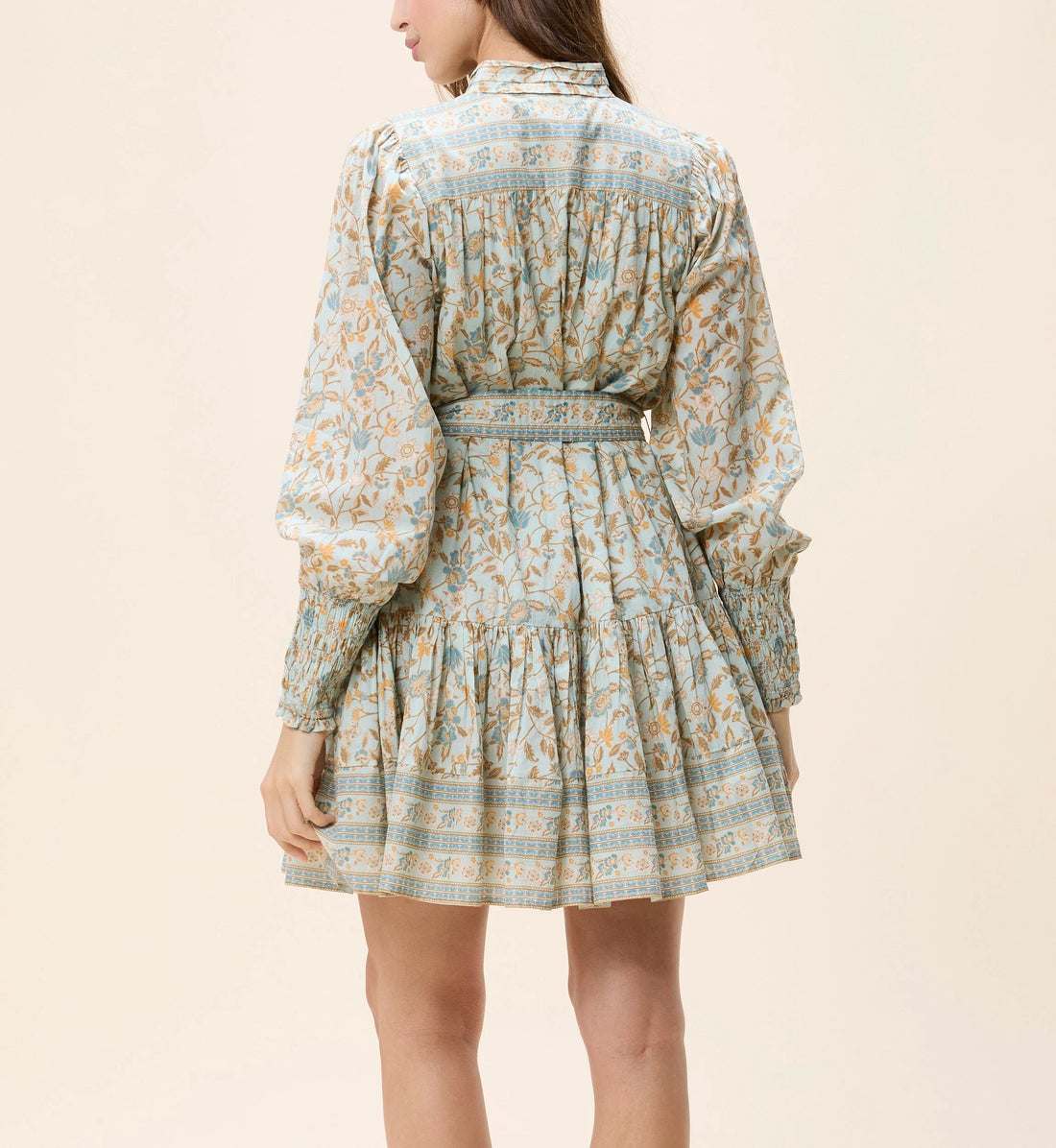 Sky Blue Floral Print Tie-Waist Mini Dress