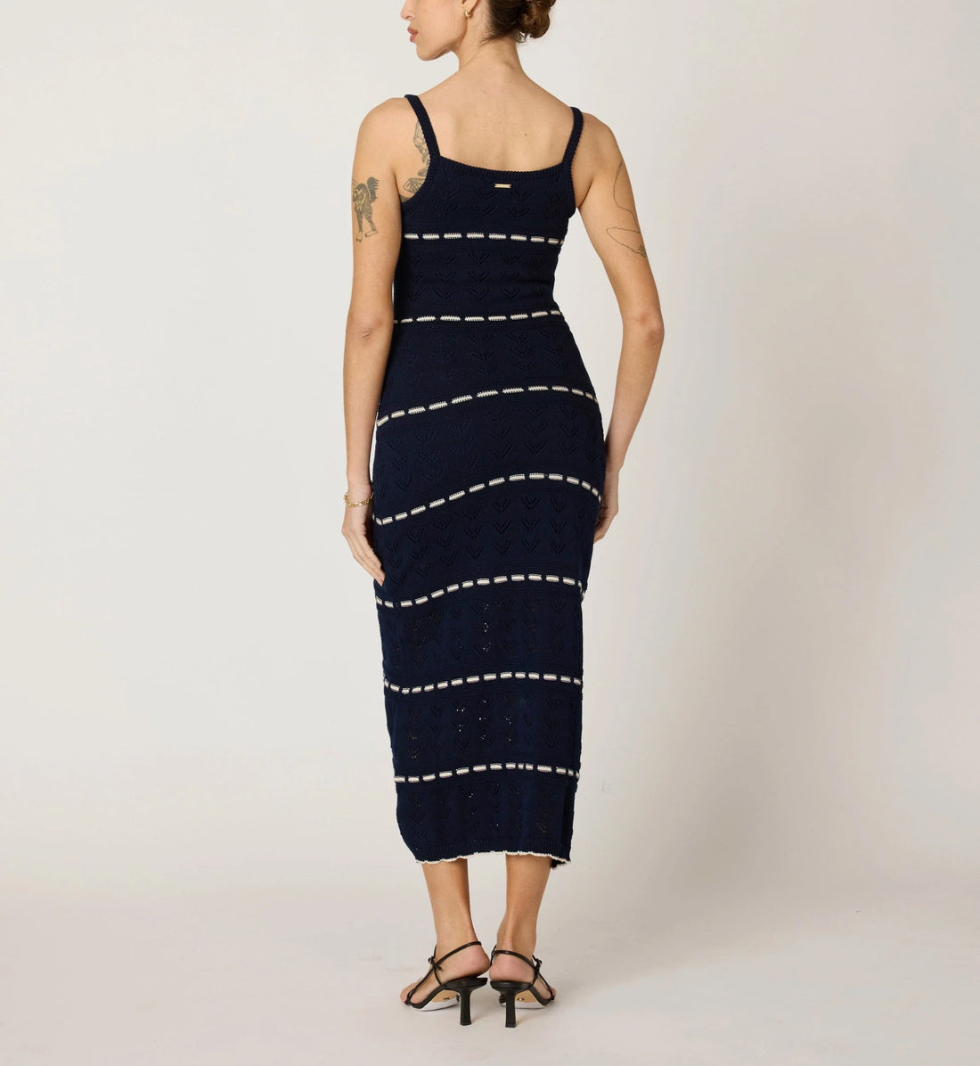 Navy Striped Crochet Cami Midi Dress