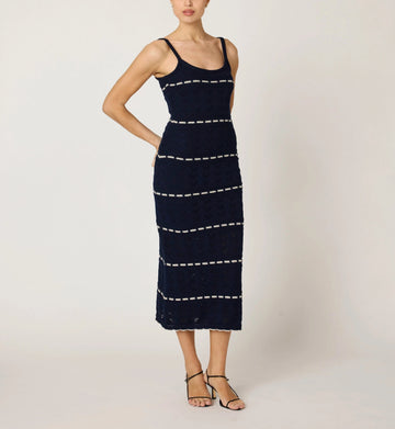 Navy Striped Crochet Cami Midi Dress